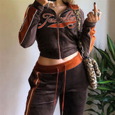 Voguable Y2k Two Piece Set Streetwear Casual Sports Letter Embroidery Long Sleeve jacket Pants Tracksuit